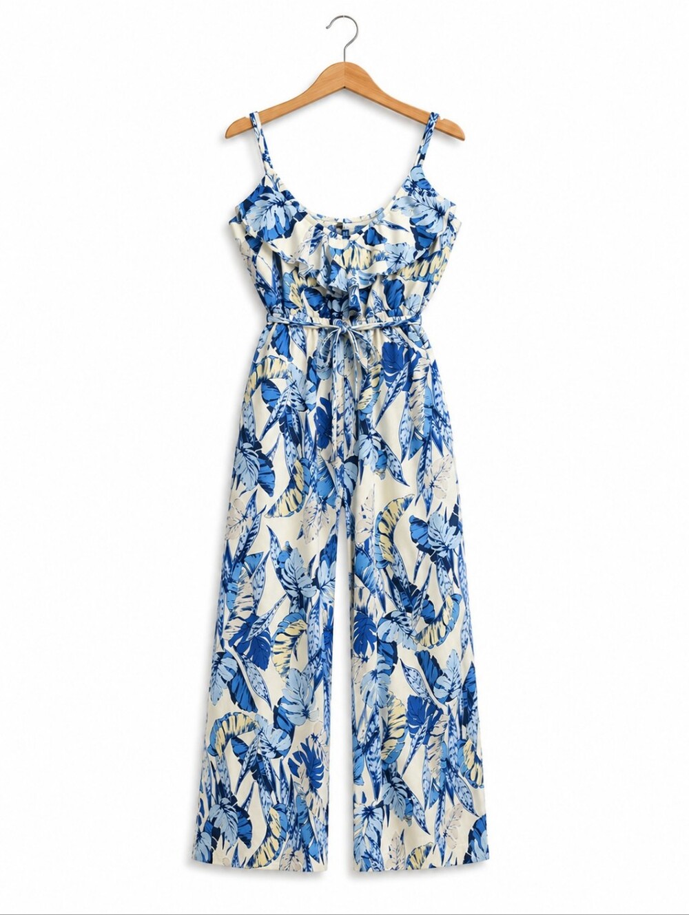 Olivaceous Blue Floral Wide-Leg Jumpsuit on Cream